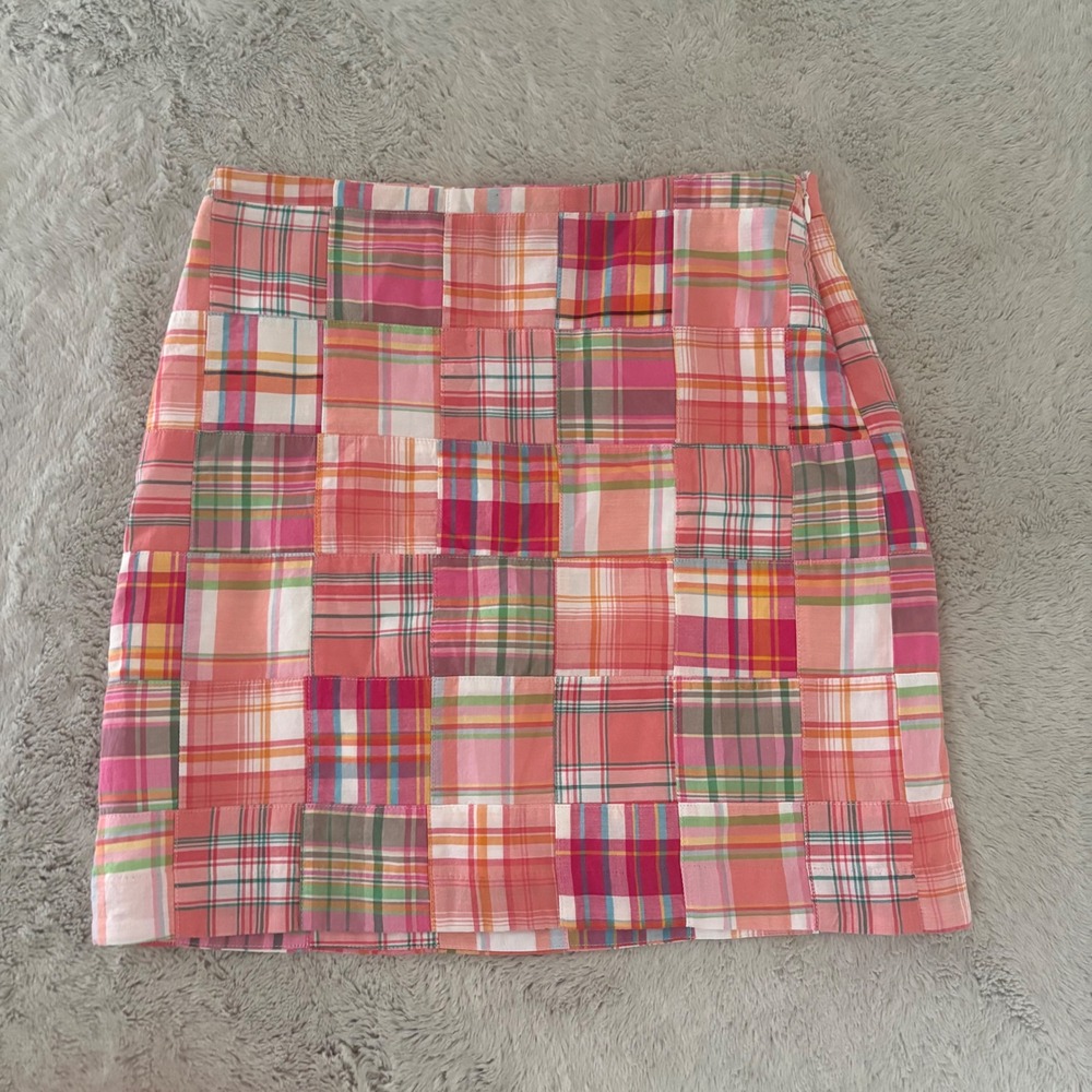 Talbots Patchwork Madras Plaid Cotton Mini Skirt Women 8 Preppy Colorful